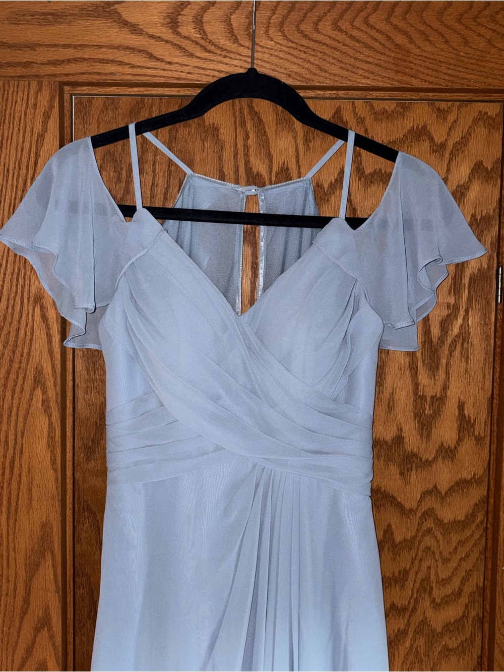 Azazie One-Shoulder Cold-Shoulder Chiffon Gown in Dusty Blue - Picture 5 of 8